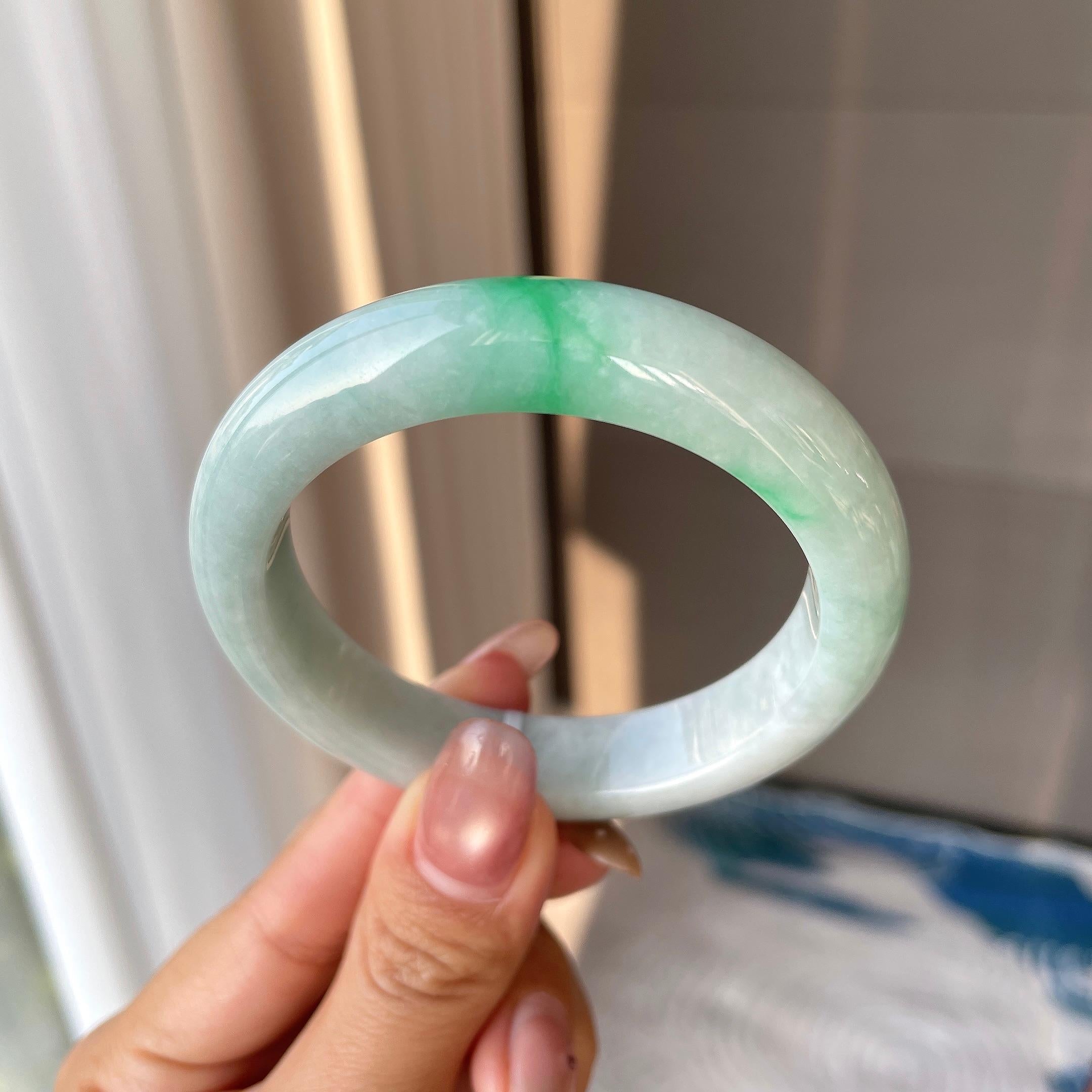 细糯种飘绿平安镯（54mm）（yc304247）