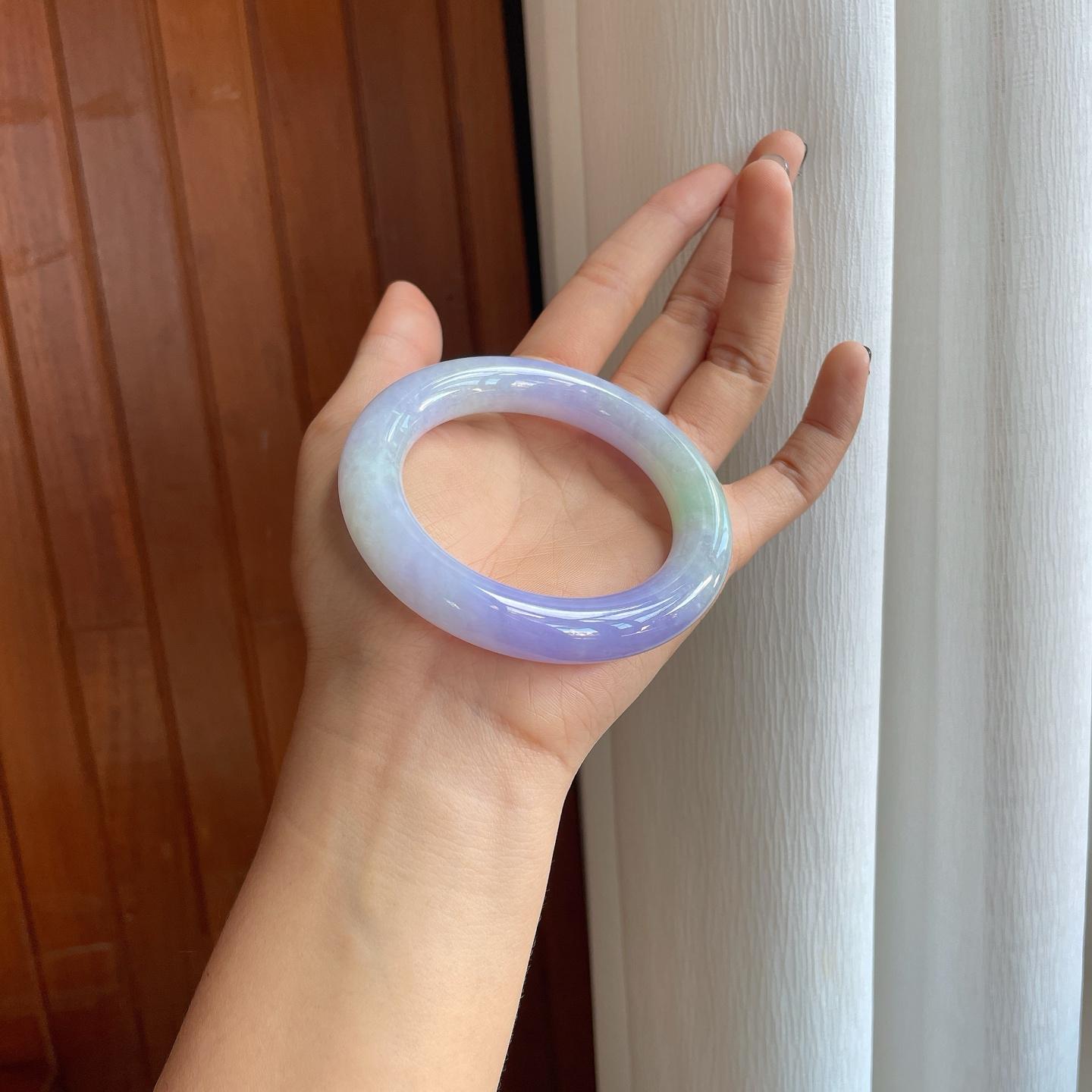 细糯冰紫罗兰翡翠圆条手镯（56mm）（yc274641）
