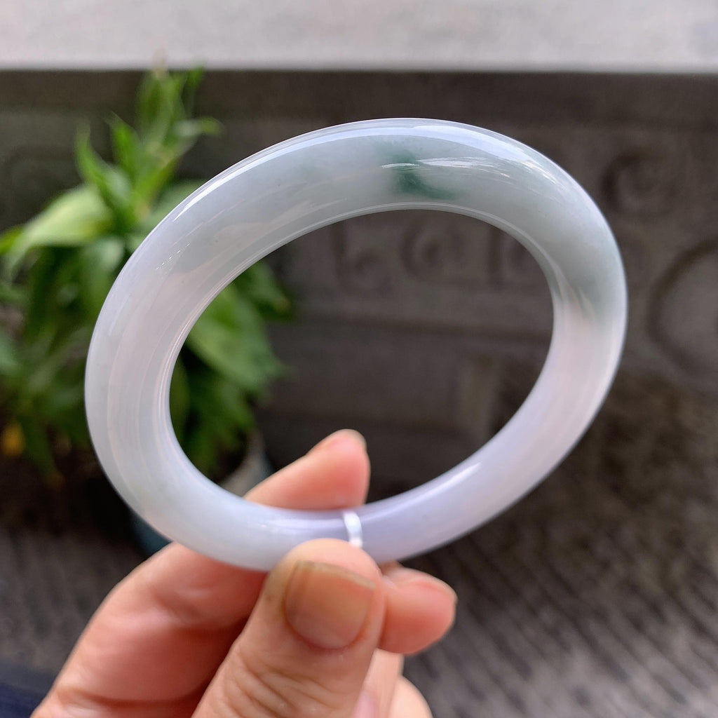细糯种飘蓝花圆条手镯54.3圈口 天然缅甸A货翡翠（yc332520）