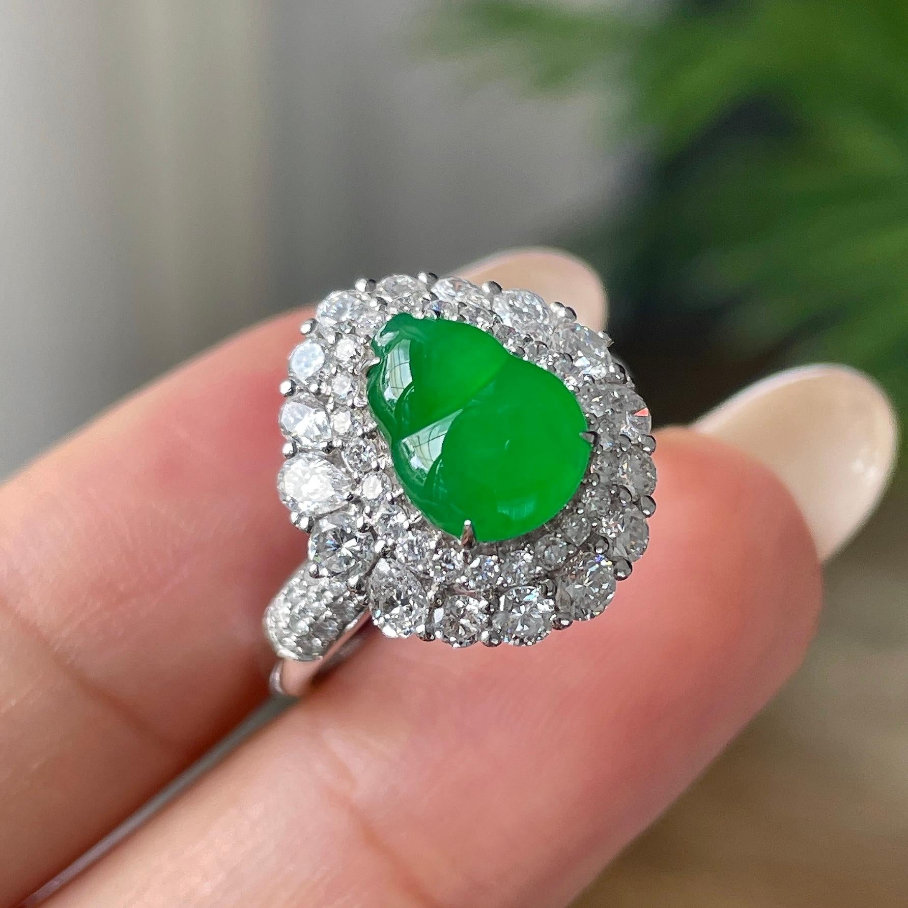 18k金钻镶冰种满绿葫芦戒指      天然缅甸A货翡翠（yc409679）