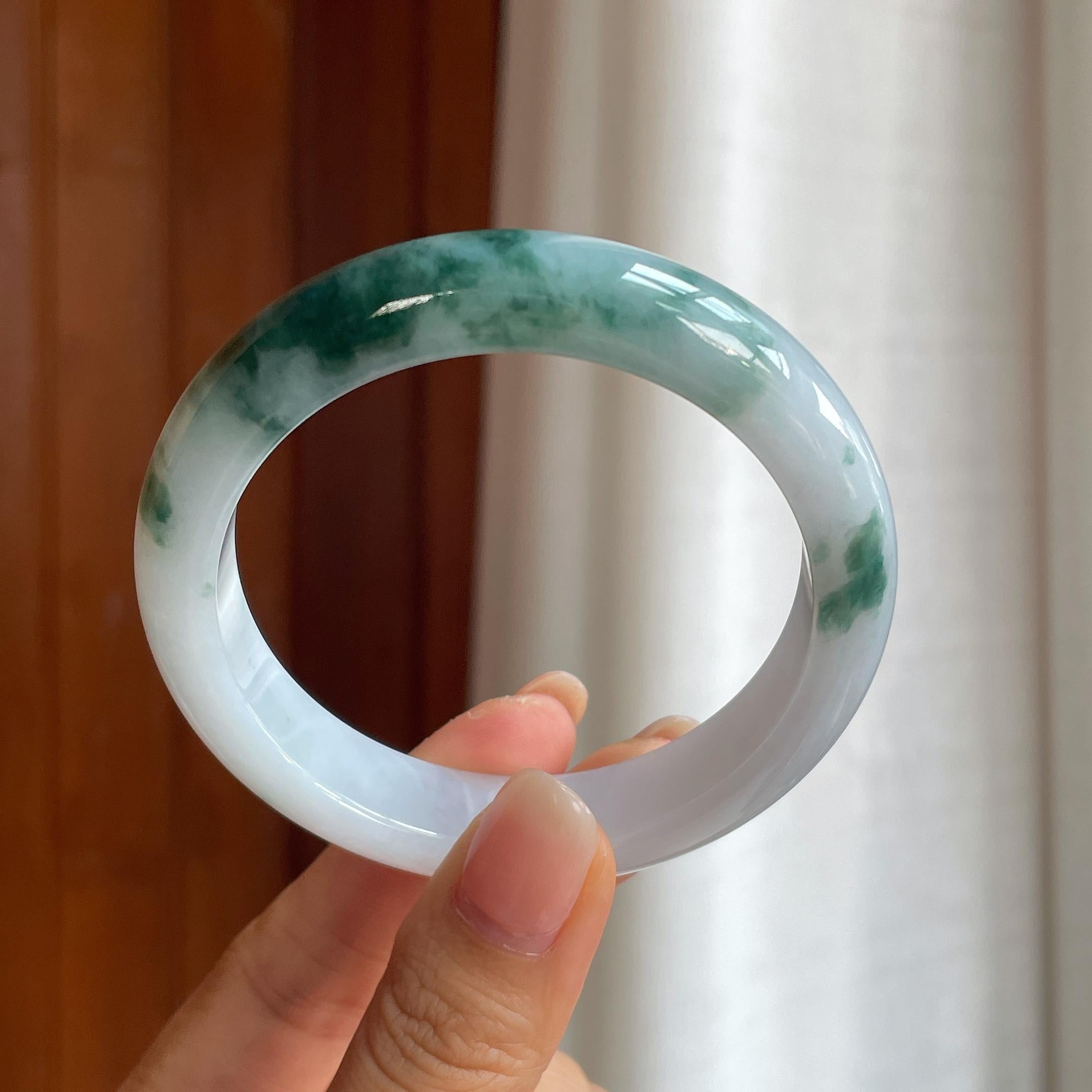 糯冰飘花翡翠平安镯(57.8mm)（yc414421）