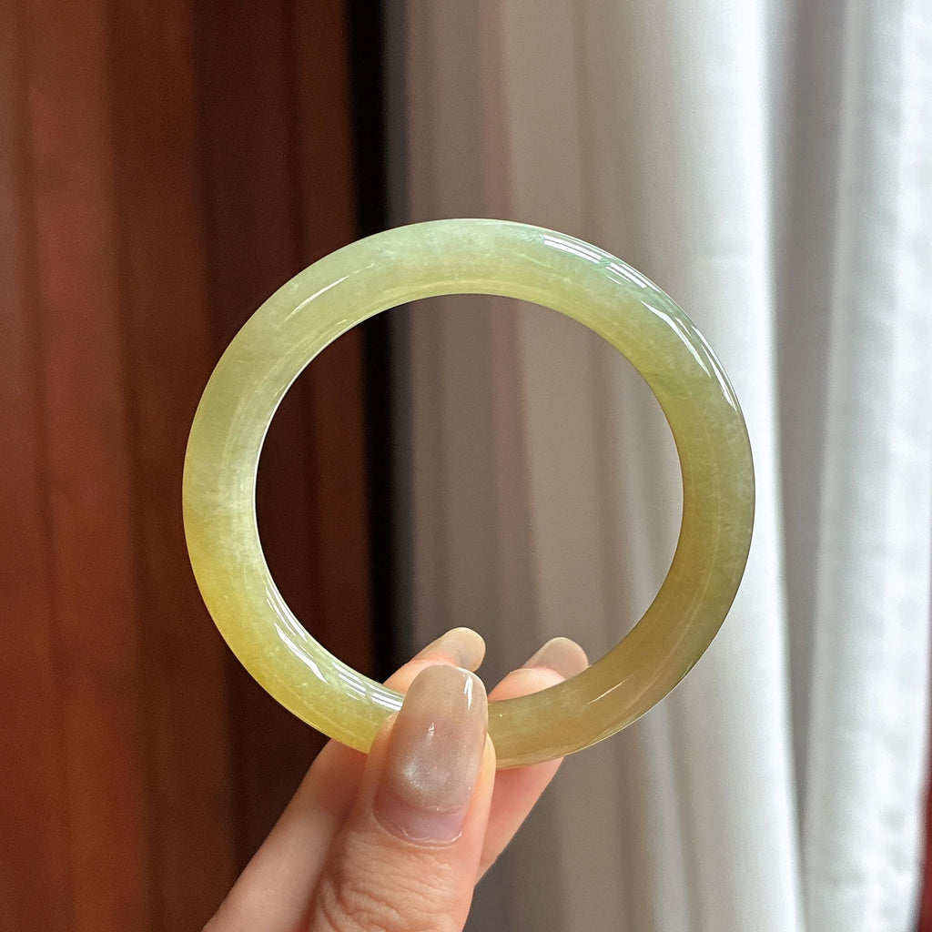 糯冰黄翡圆条手镯 52圈 天然缅甸A货翡翠（yc463225）