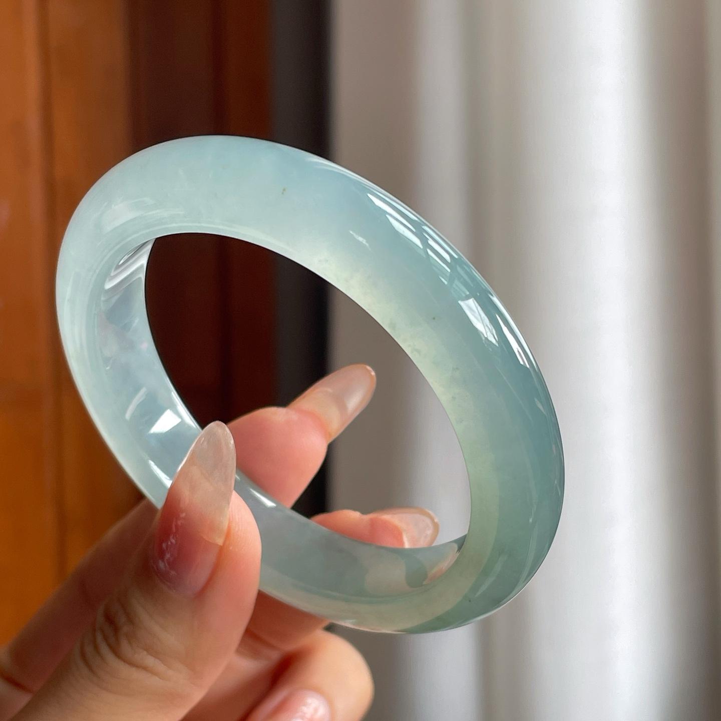 冰种蓝晴底翡翠平安镯（56mm）（yc212542）