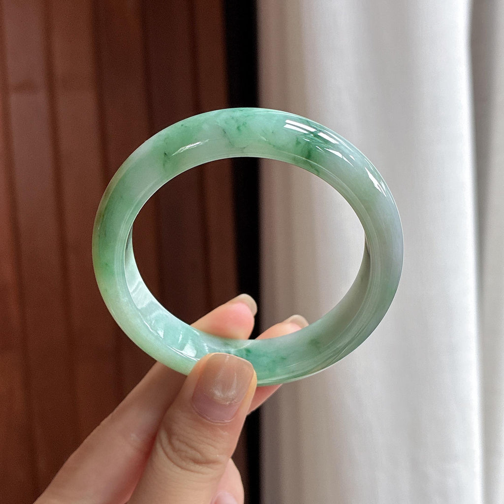 糯冰飘花正圈平安镯 54圈 天然缅甸A货翡翠（yc483936）