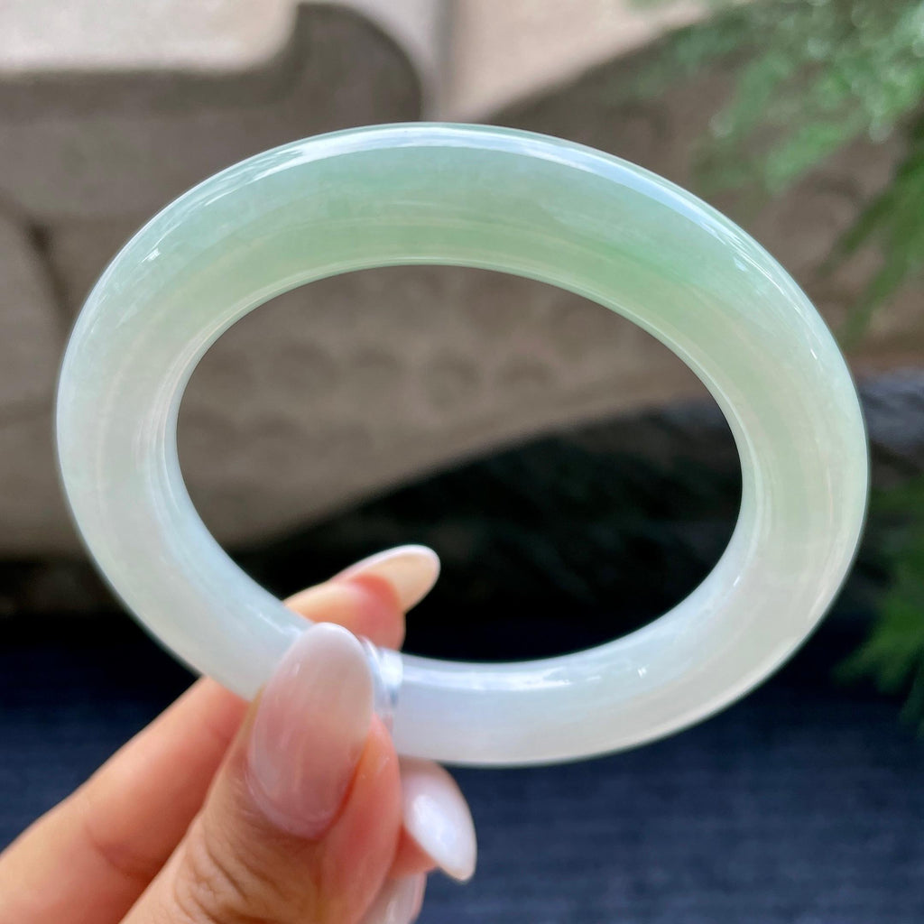 小圈口    细糯种晴底圆条手镯    53.8圈     天然缅甸A货翡翠（yc416462）