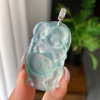 18K金钻扣镶高冰种飘花布袋佛挂件（yc176996）