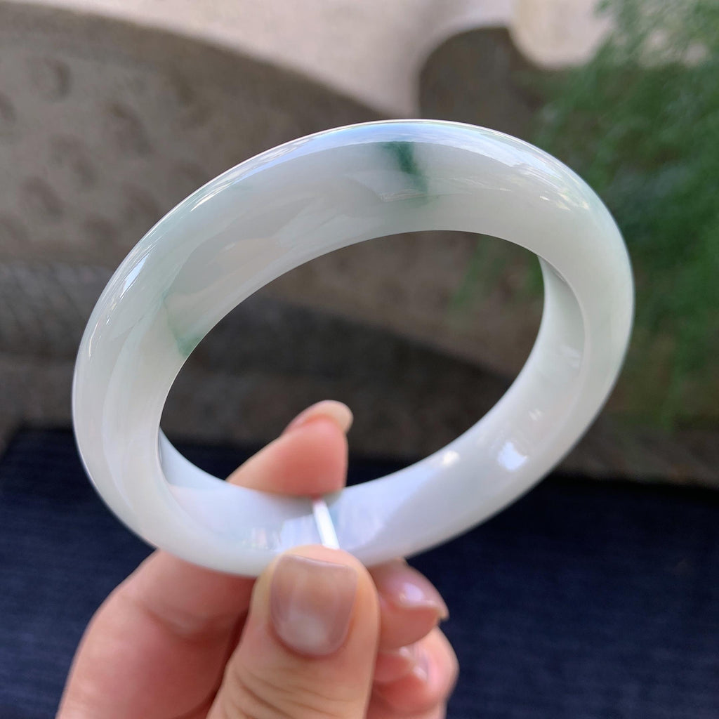 细糯种飘蓝花正圈平安镯  56圈口 天然缅甸A货翡翠（yc400181）