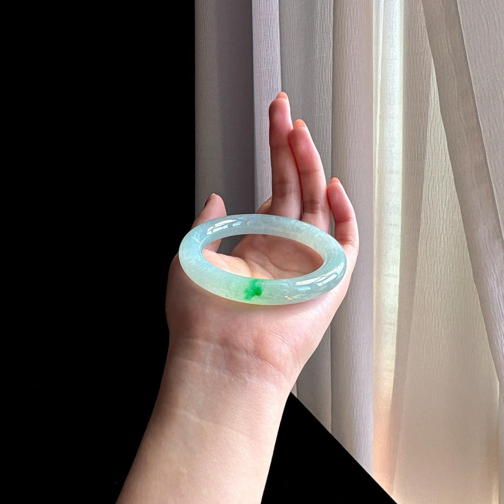 糯冰种飘花翡翠圆条手镯（53.4mm）（yc342190）
