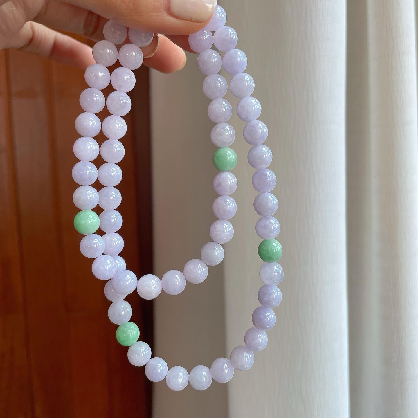 糯冰紫罗兰翡翠珠串项链（yc255681）