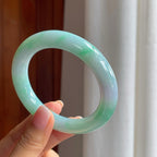 糯冰带色翡翠圆条手镯（59mm)（yc381140）