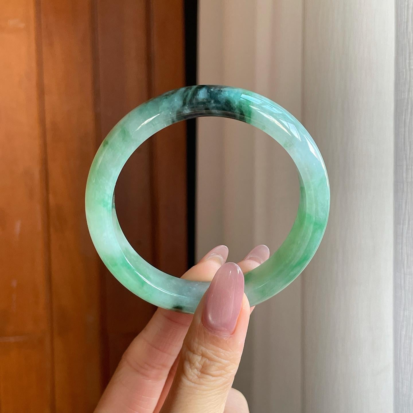 糯冰飘花翡翠特色平安镯（58mm）（yc287210）