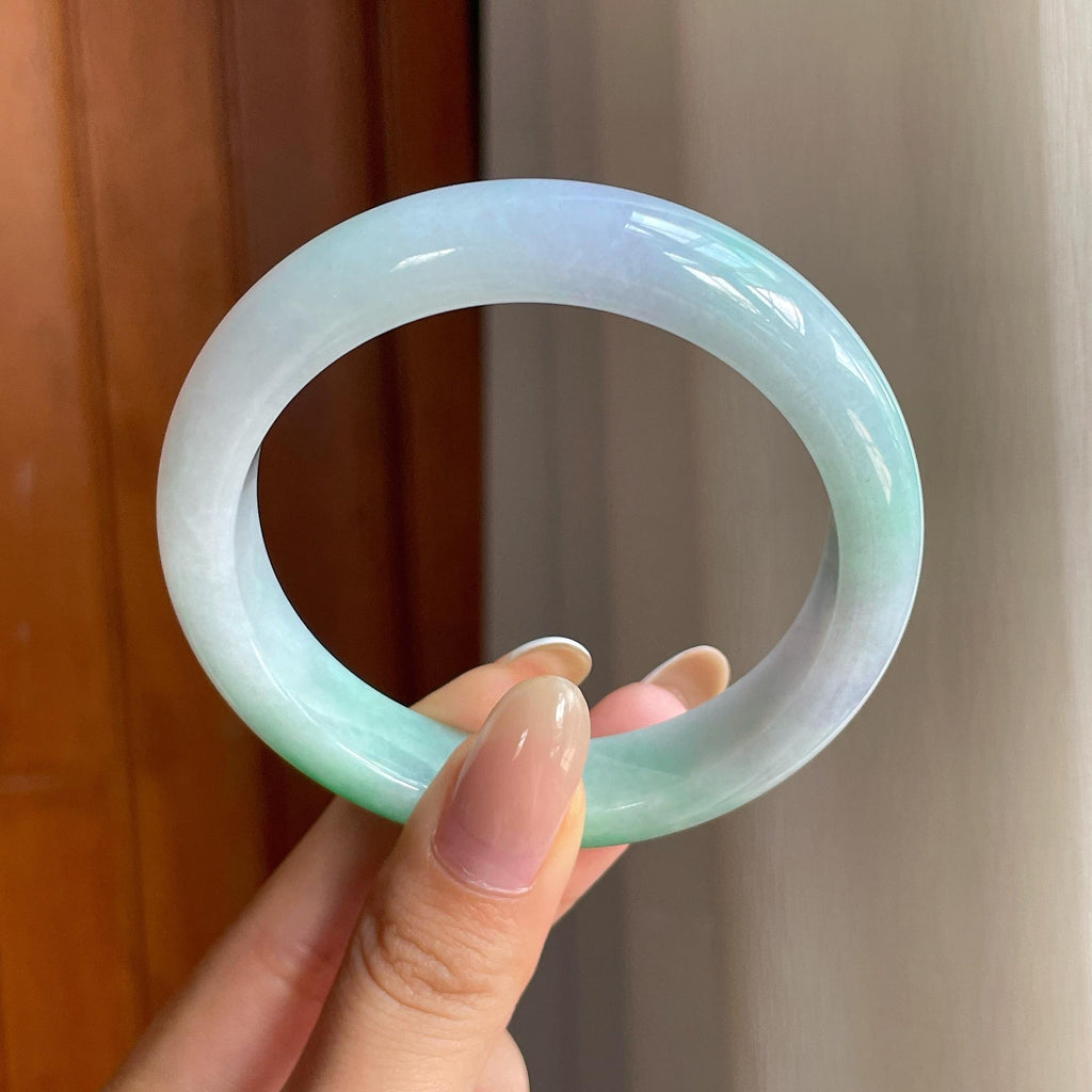 糯冰白底青翡翠平安镯（56.7mm)（yc416493）