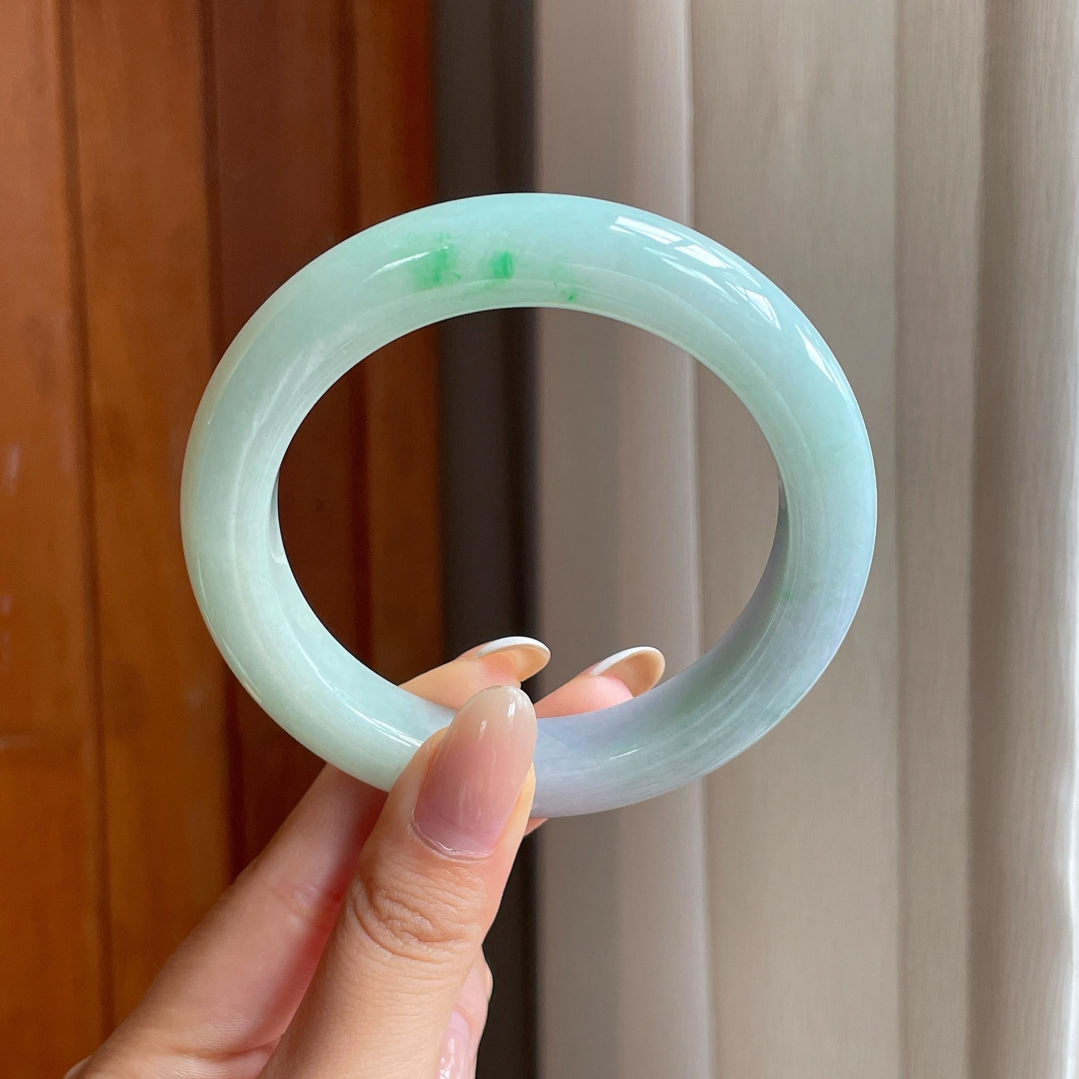 糯种带色翡翠平安镯（60.2mm)（yc406289）