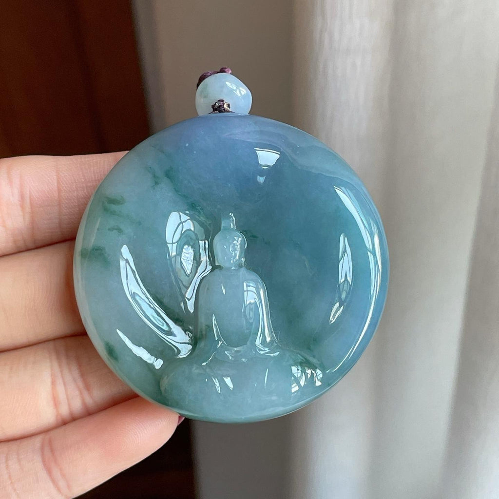 糯冰蓝底飘花翡翠自在观音（yc304976）