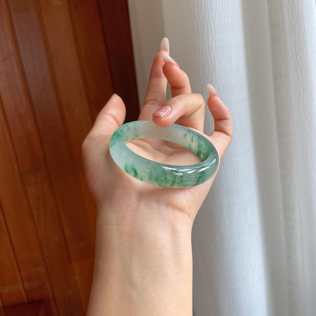 冰玻种飘花翡翠平安镯（52.7mm）（yc312940）