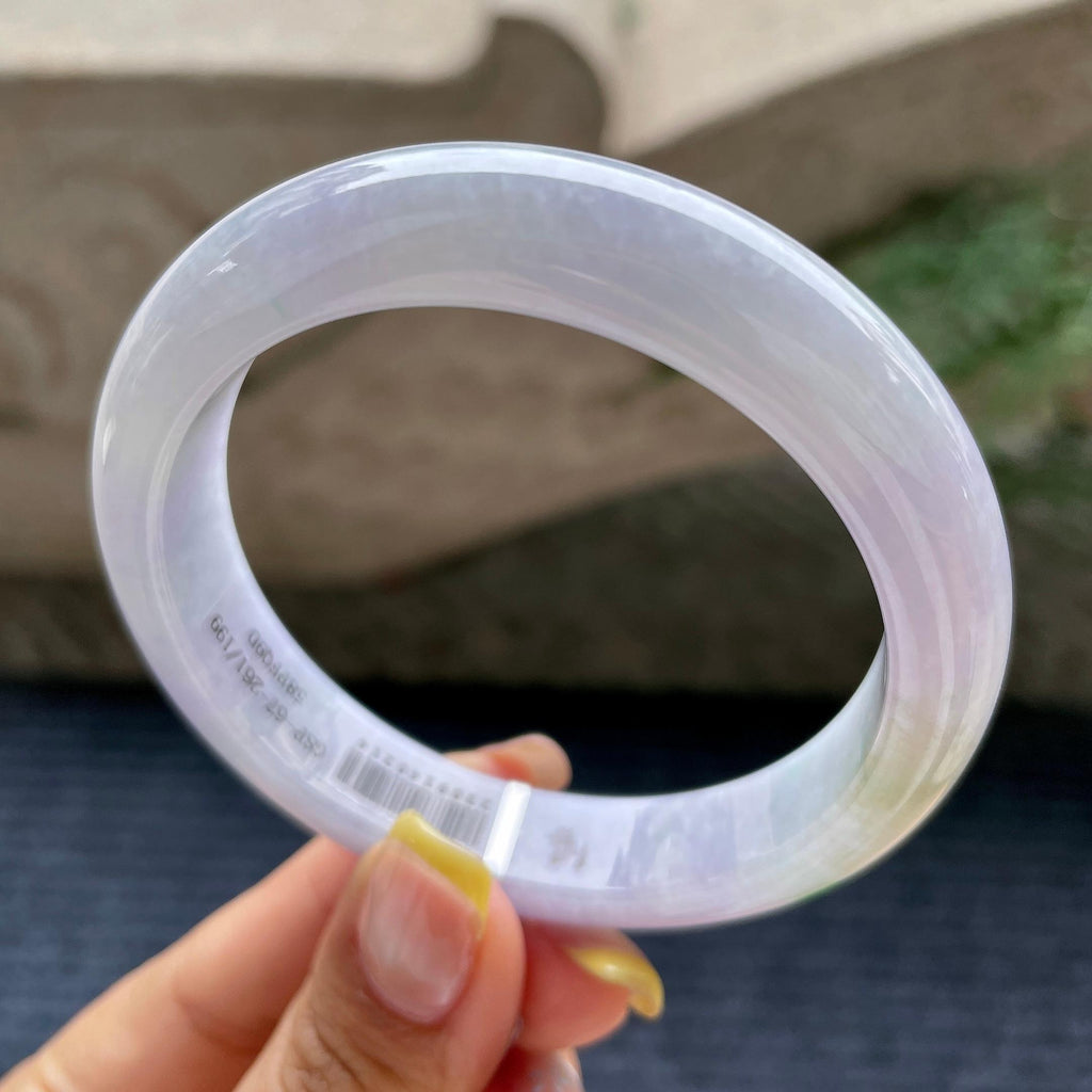 大圈口   糯种紫罗兰飘绿正圈平安镯58.2圈    天然缅甸A货翡翠（yc376051）