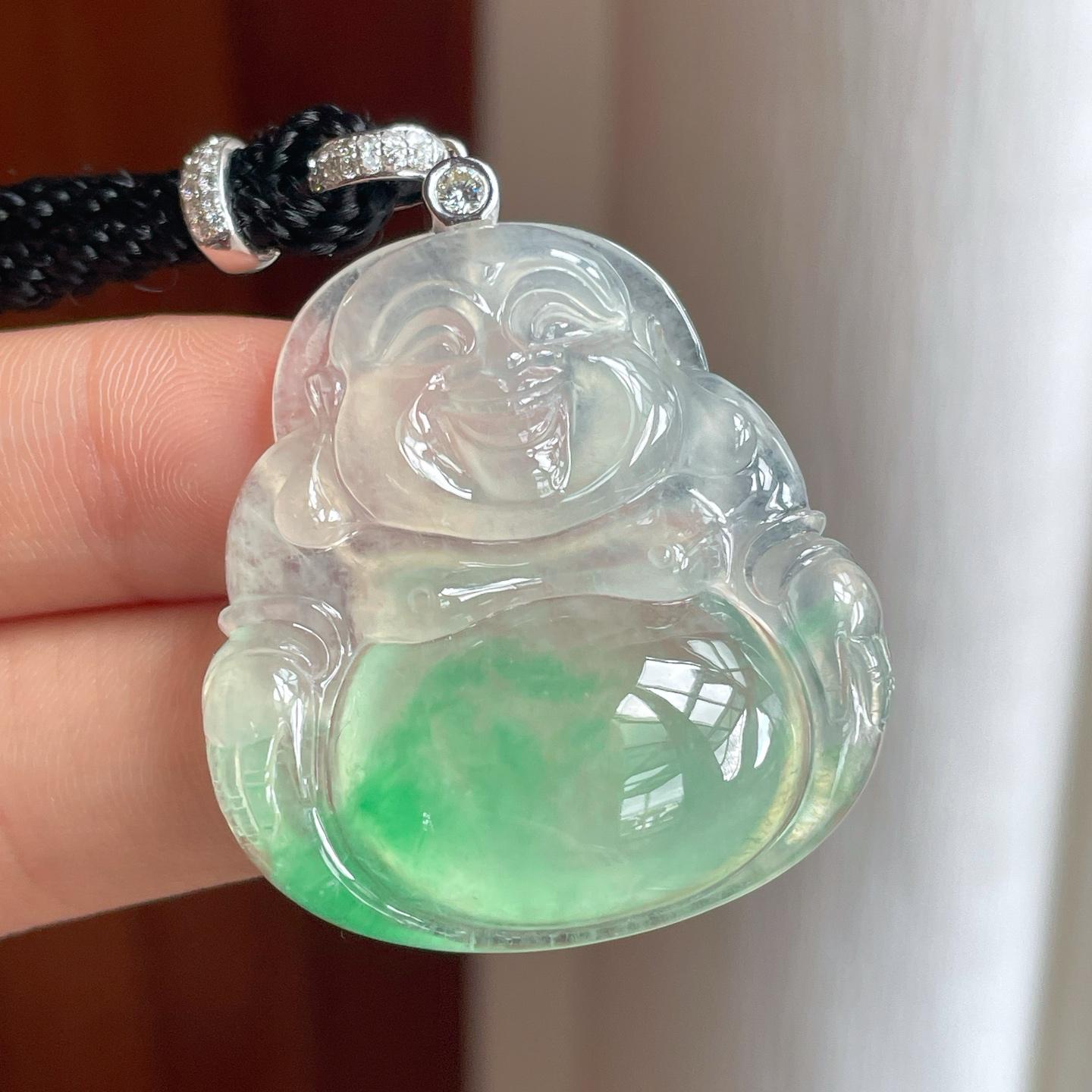 18k金扣冰种带色翡翠佛公（yc254040）