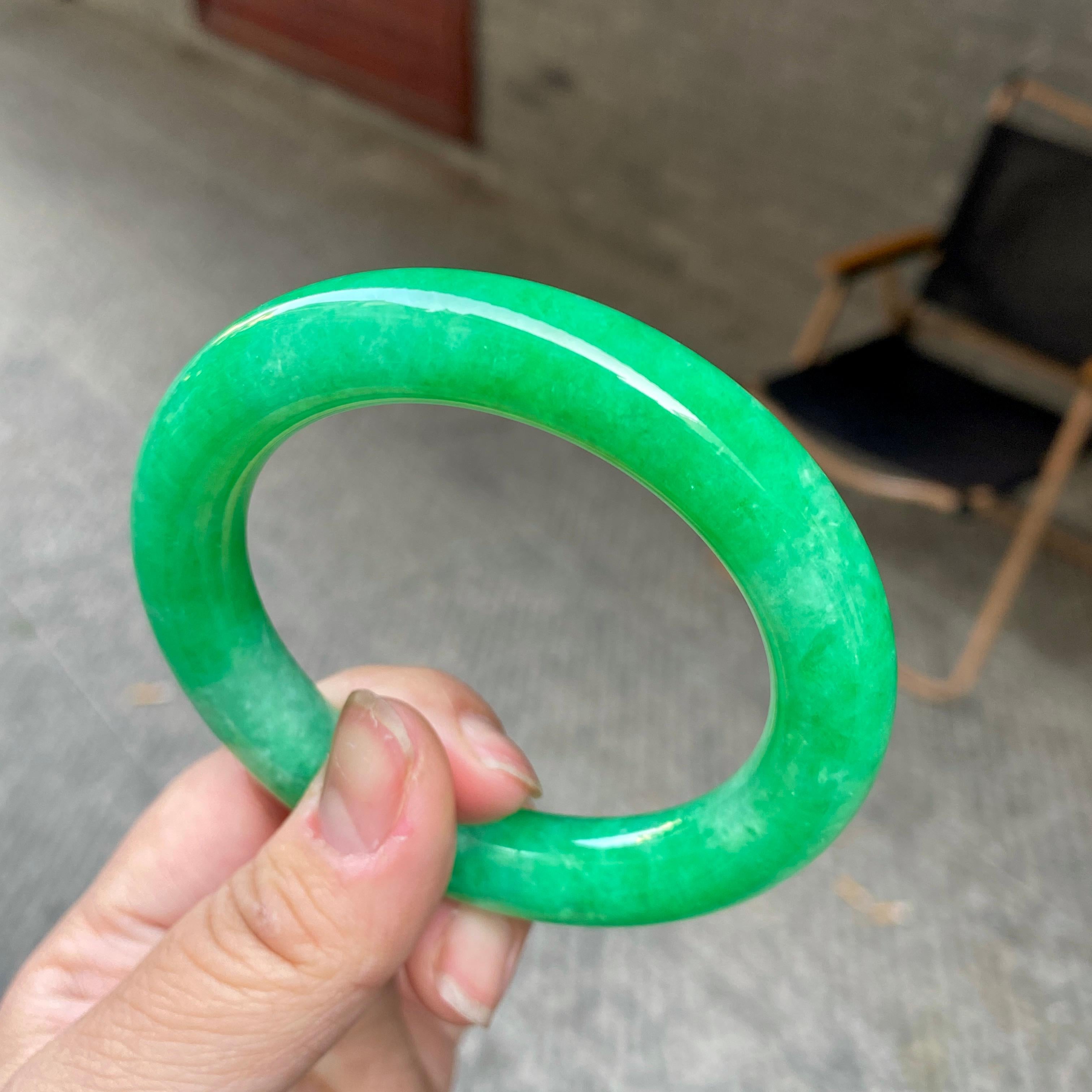细糯种满绿圆条手镯一对（57mm）（yc311881）