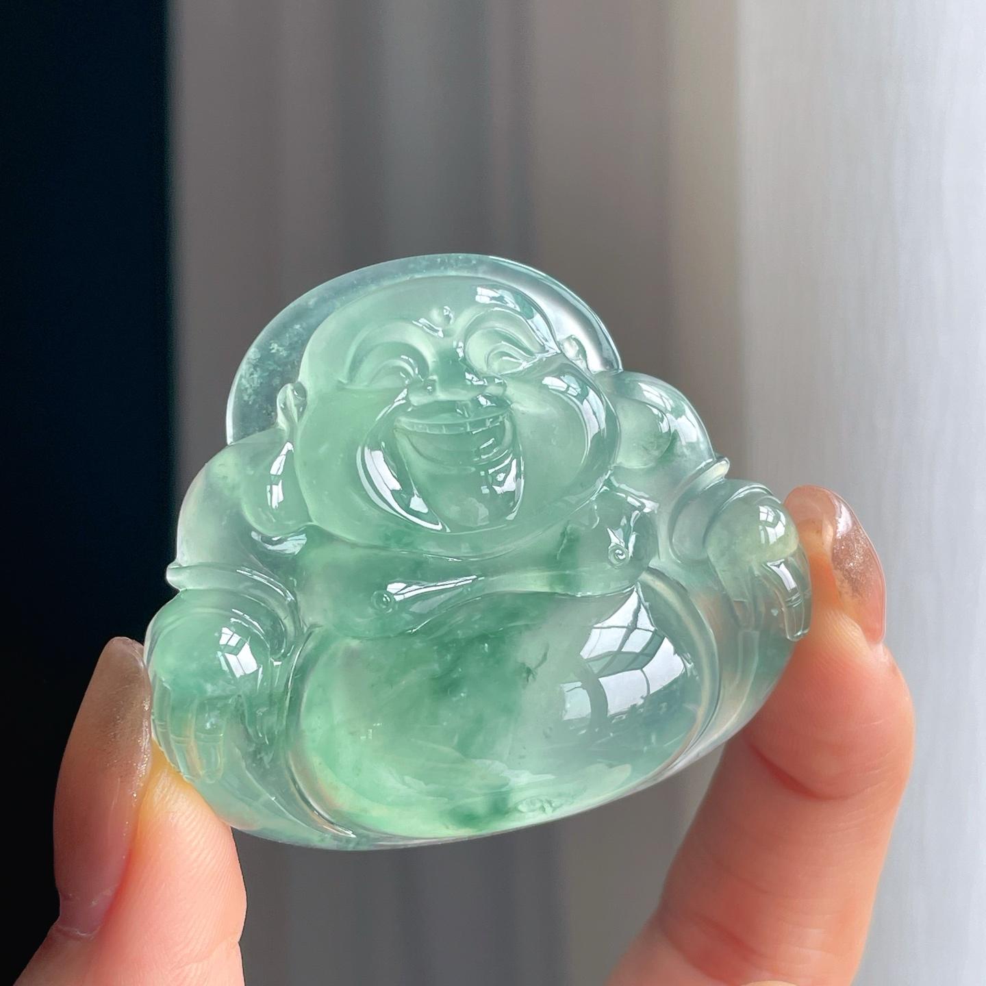 冰种晴底飘花翡翠佛公（yc374245）