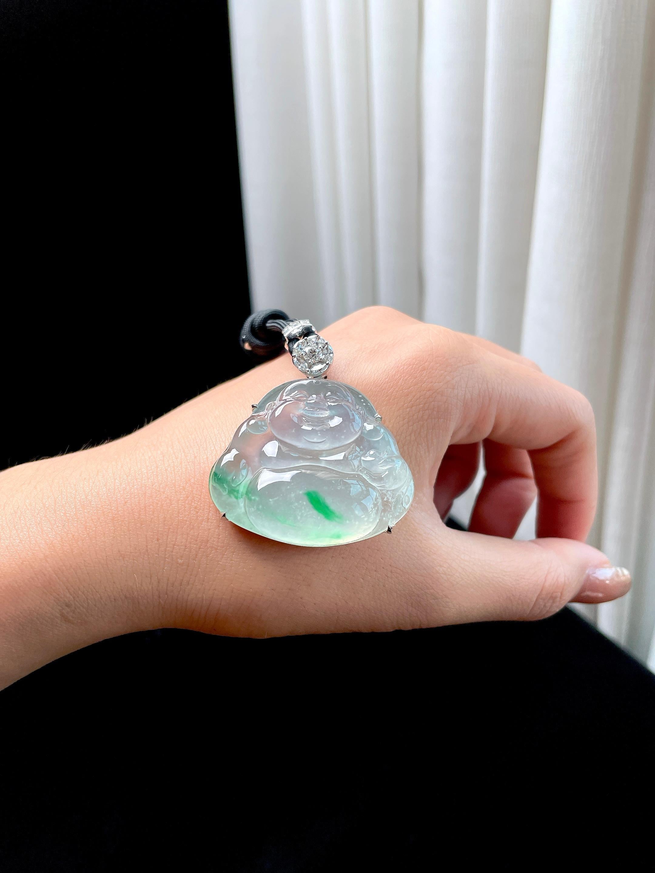 18k金钻镶冰玻种带色翡翠佛公（yc361795）