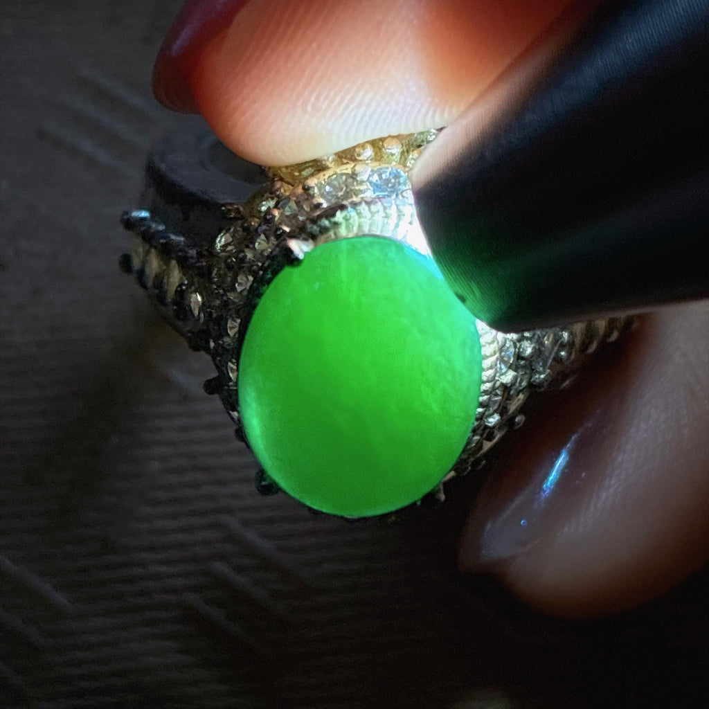 铜托糯冰满绿蛋面 天然缅甸Ａ货翡翠（yc487627）