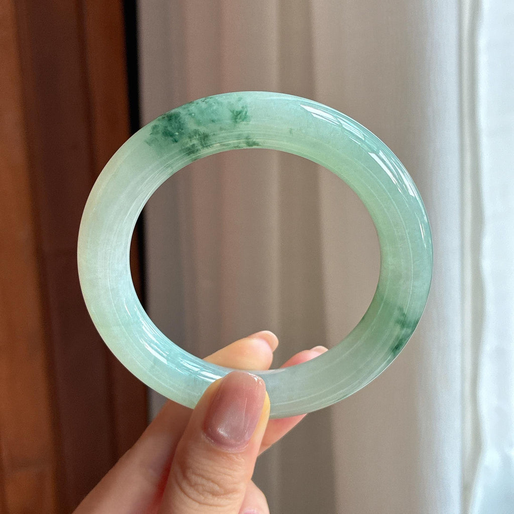 糯冰飘花翡翠圆条手镯55圈天然缅甸A货翡翠（yc439905）