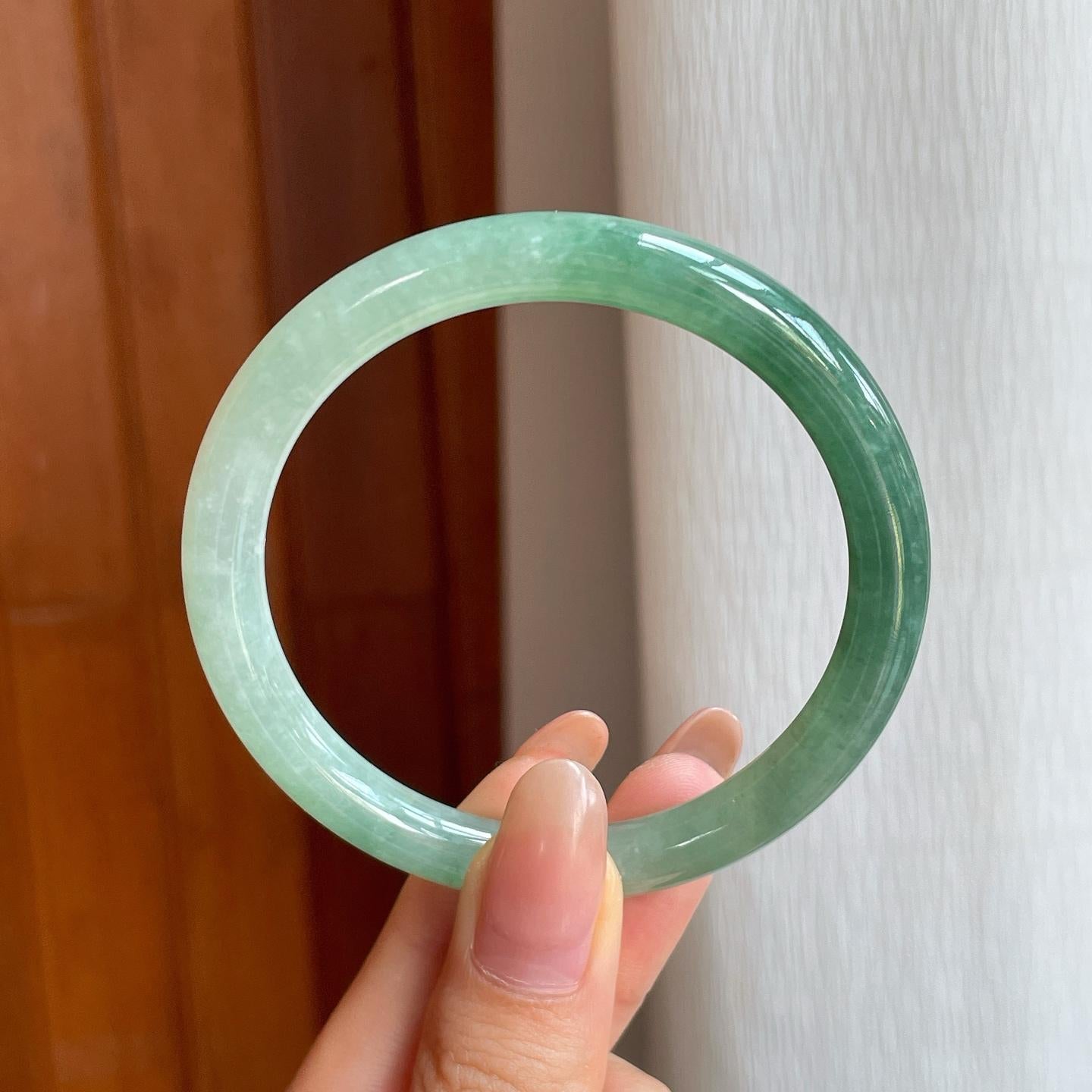 糯冰半山半水翡翠圆条手镯（54.7mm)（yc365770）