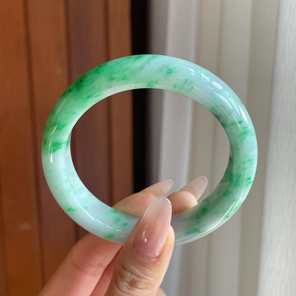 细糯冰飘花翡翠平安镯（59mm）（yc272879）
