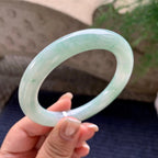 细糯种飘绿花圆条手镯 57.7圈口 天然缅甸A货翡翠（yc376073）