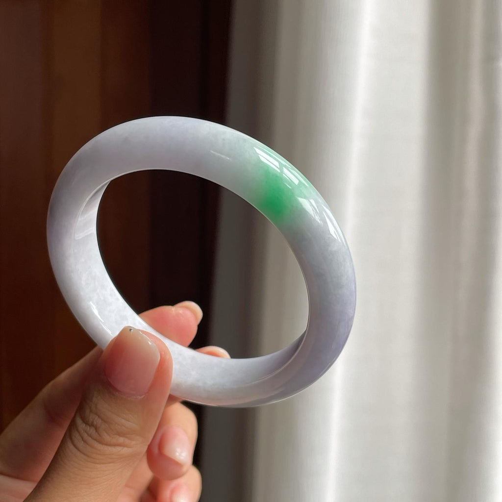 糯冰带色翡翠平安镯（56.5mm）（yc377981）