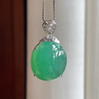 18k金钻镶糯冰晴底翡翠蛋面吊坠（yc261419）