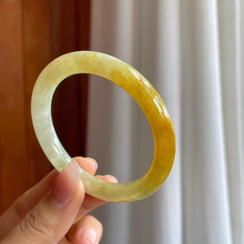 糯冰黄翡翡翠圆条手镯（52mm）（yc312952）