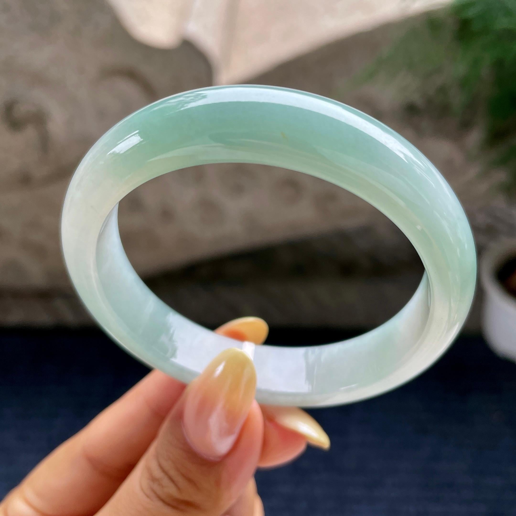 细糯种蓝底正圈平安镯56圈 天然缅甸A货翡翠（yc460738）