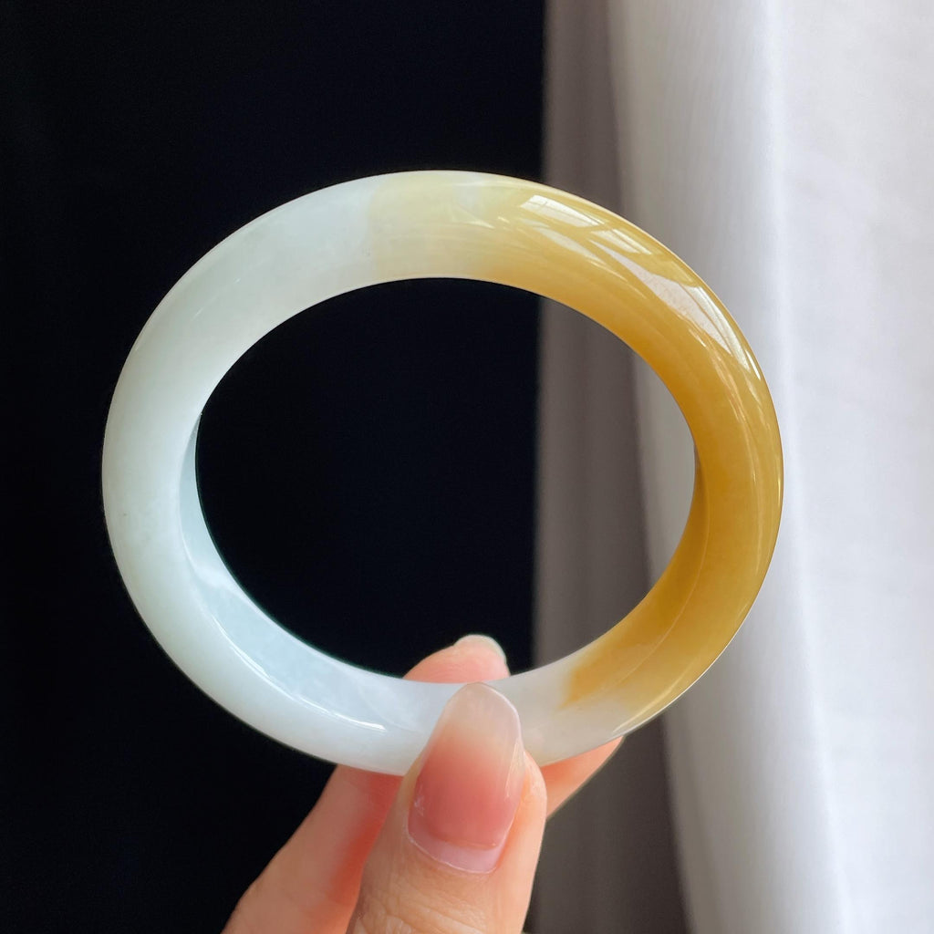 糯冰黄翡翡翠平安镯（57mm)（yc322618）