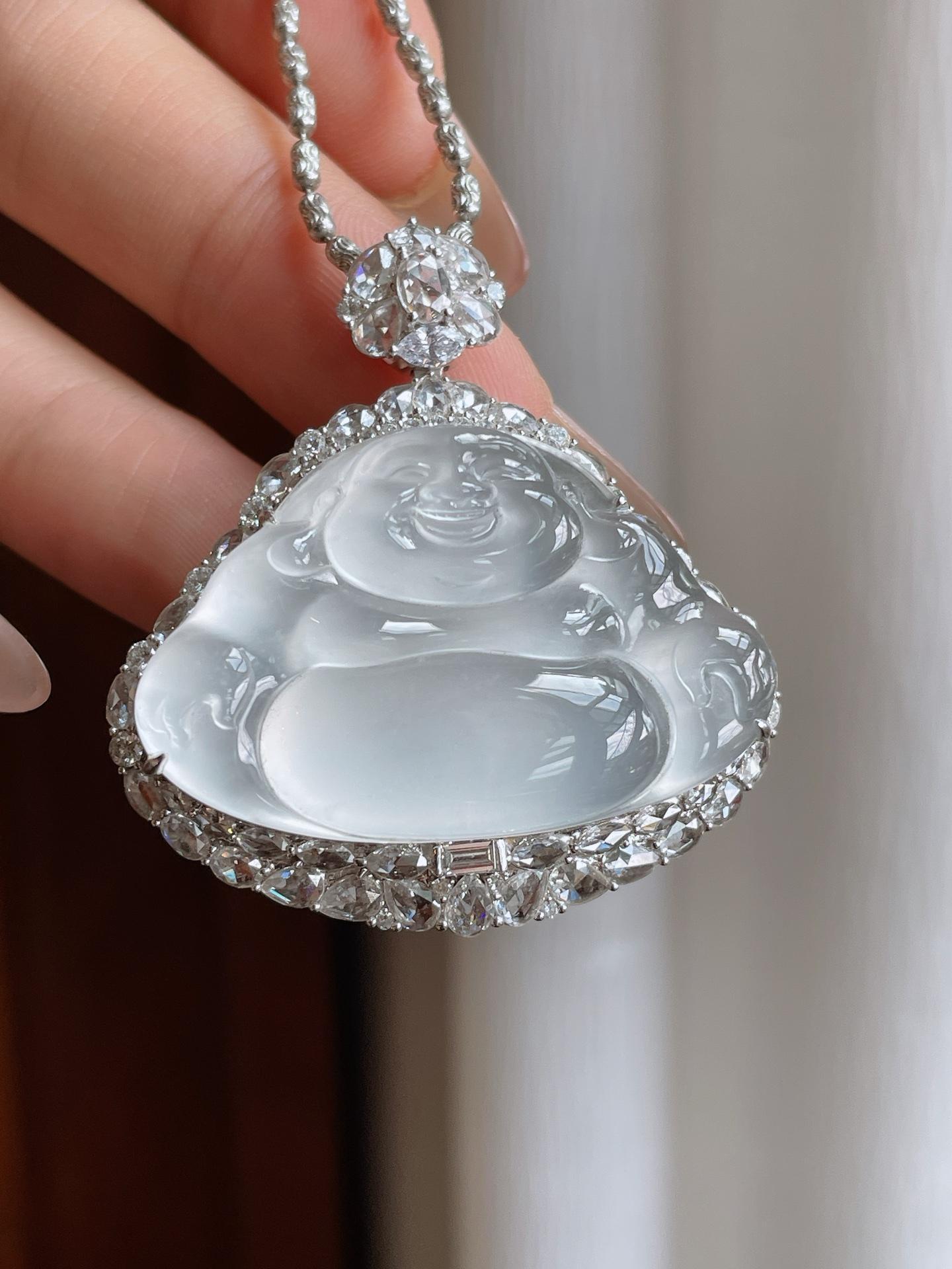 18k金镶冰玻种翡翠佛公（yc233166）