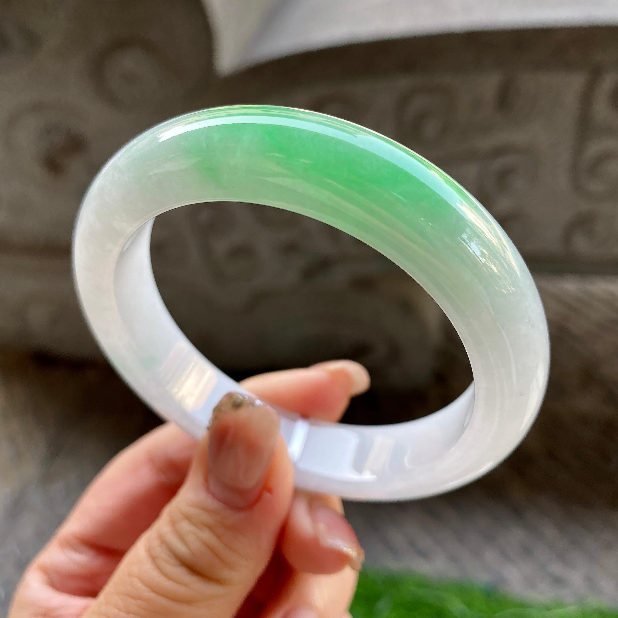 细糯种白底青平安镯（56mm）（yc299505）