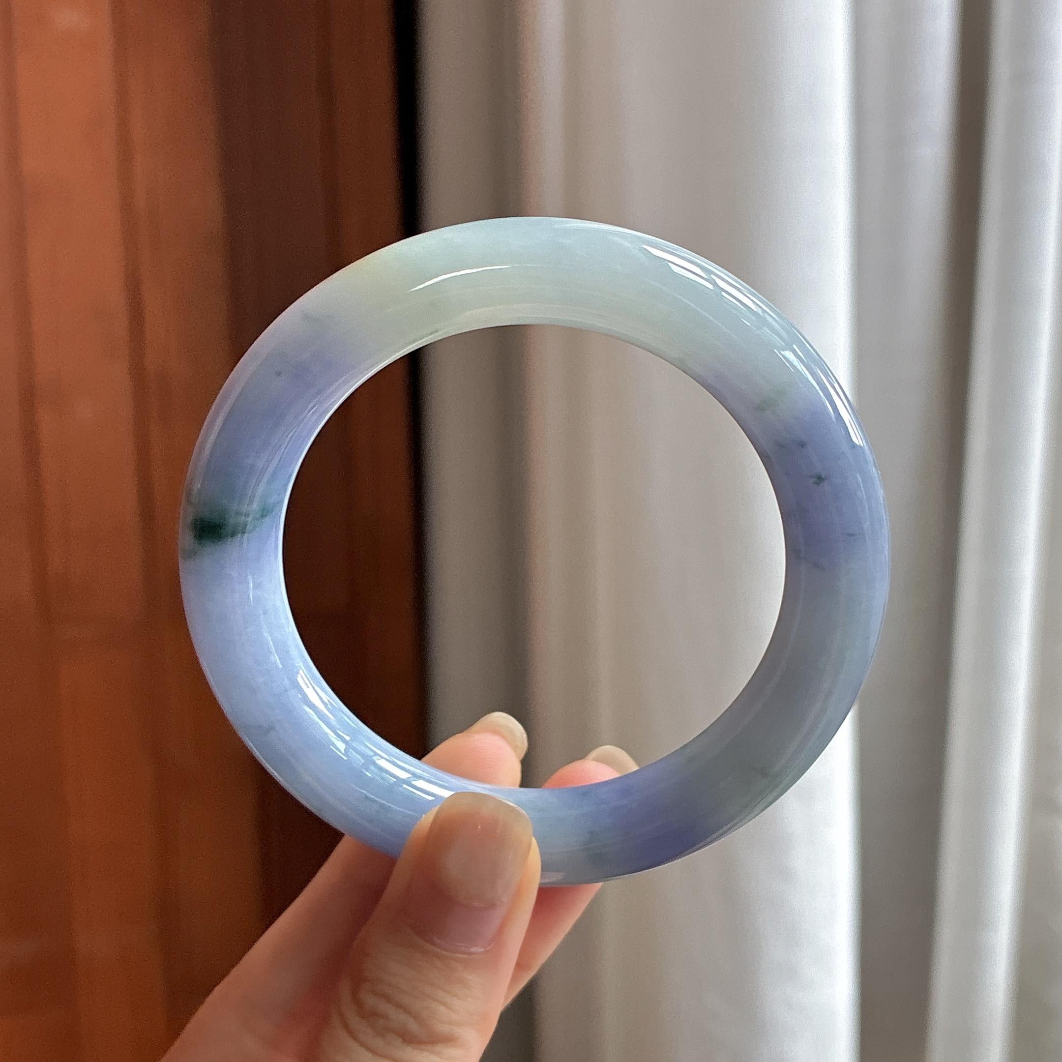 糯冰种紫罗兰特色圆条手镯 56圈 天然缅甸A货翡翠（yc484496）