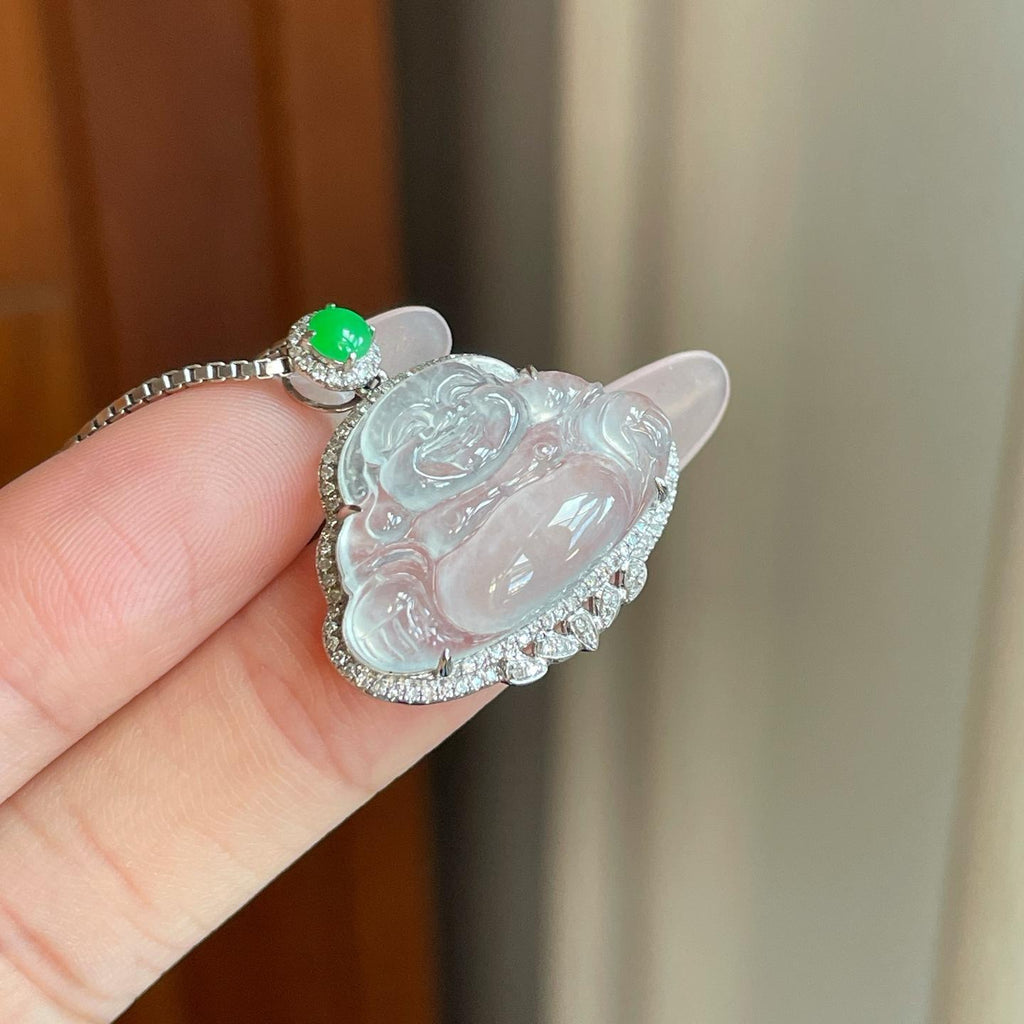 18k金钻镶冰种无色翡翠佛公（yc269021）