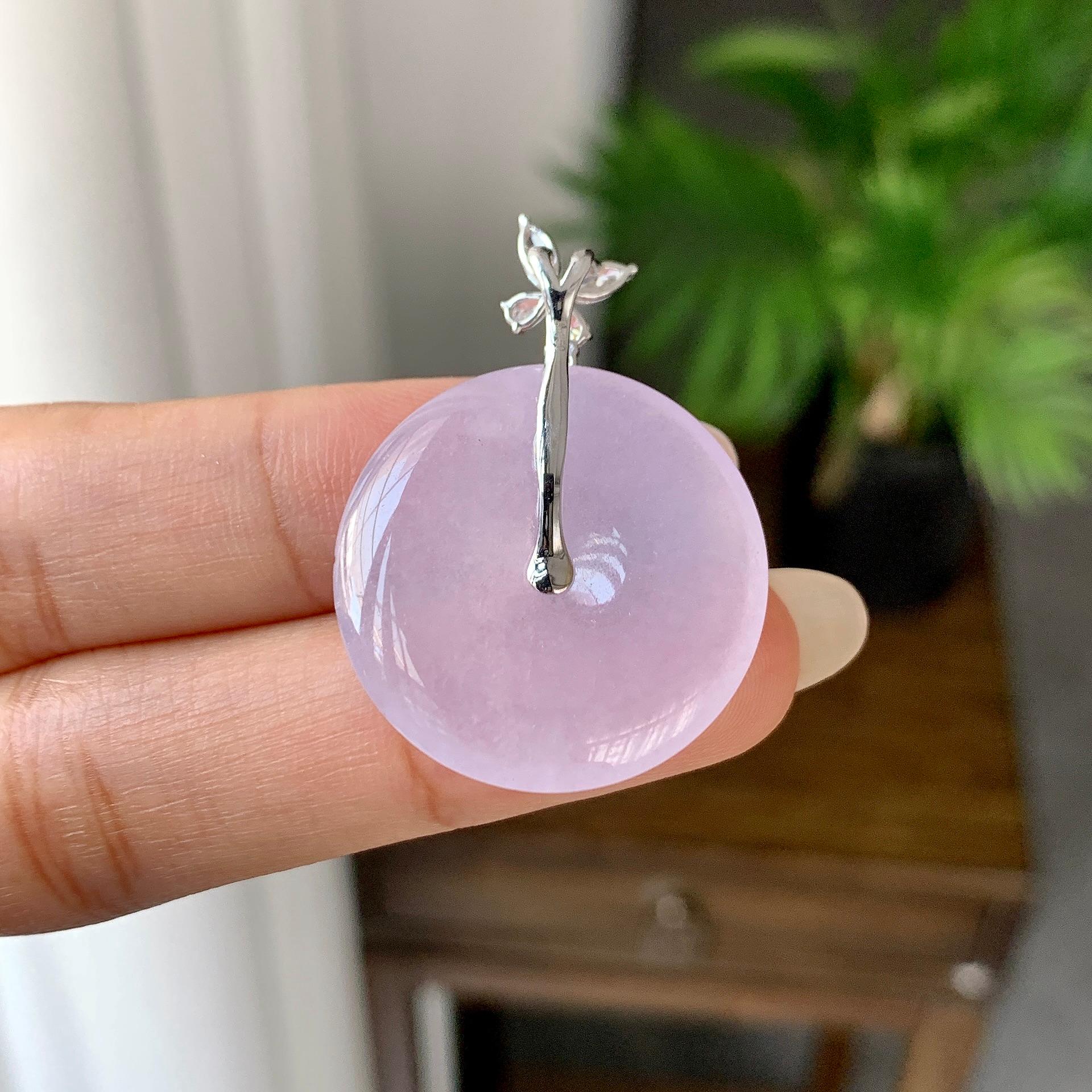 18K金钻镶糯冰种淡粉底平安扣吊坠（yc248216）