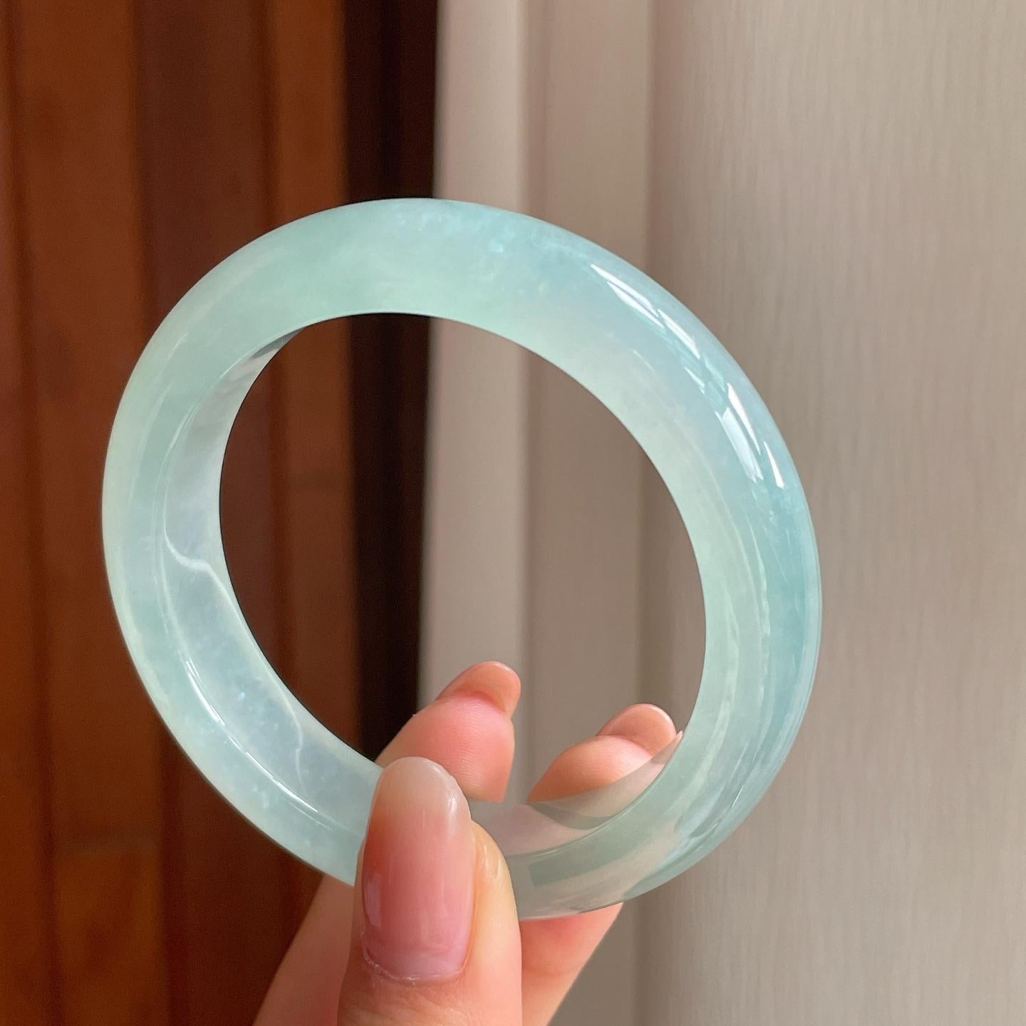 高冰种晴底翡翠平安镯（53.4mm)（yc363434）