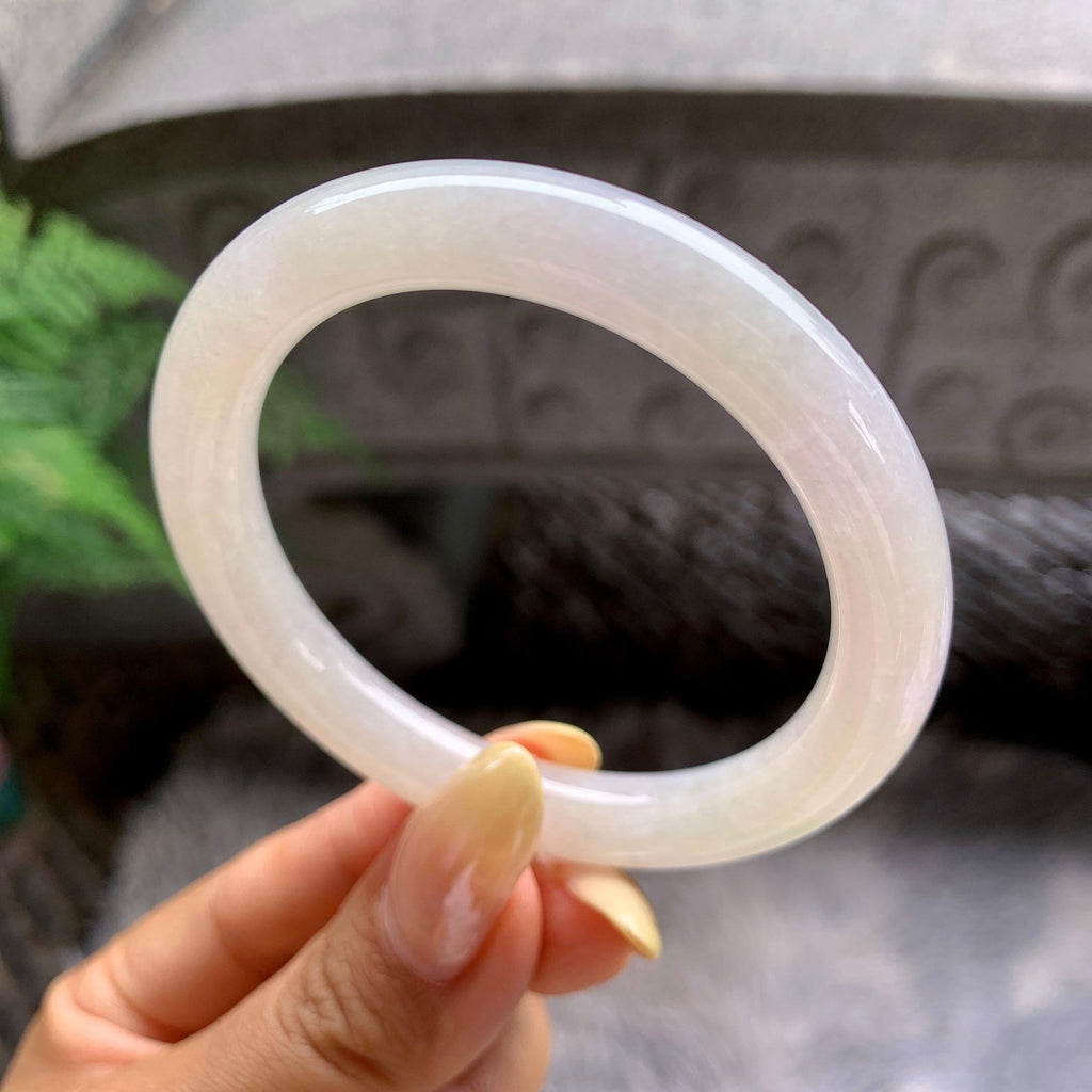 小圈口 细糯种带底色圆条手镯51.6圈 天然缅甸A货翡翠（yc481911）
