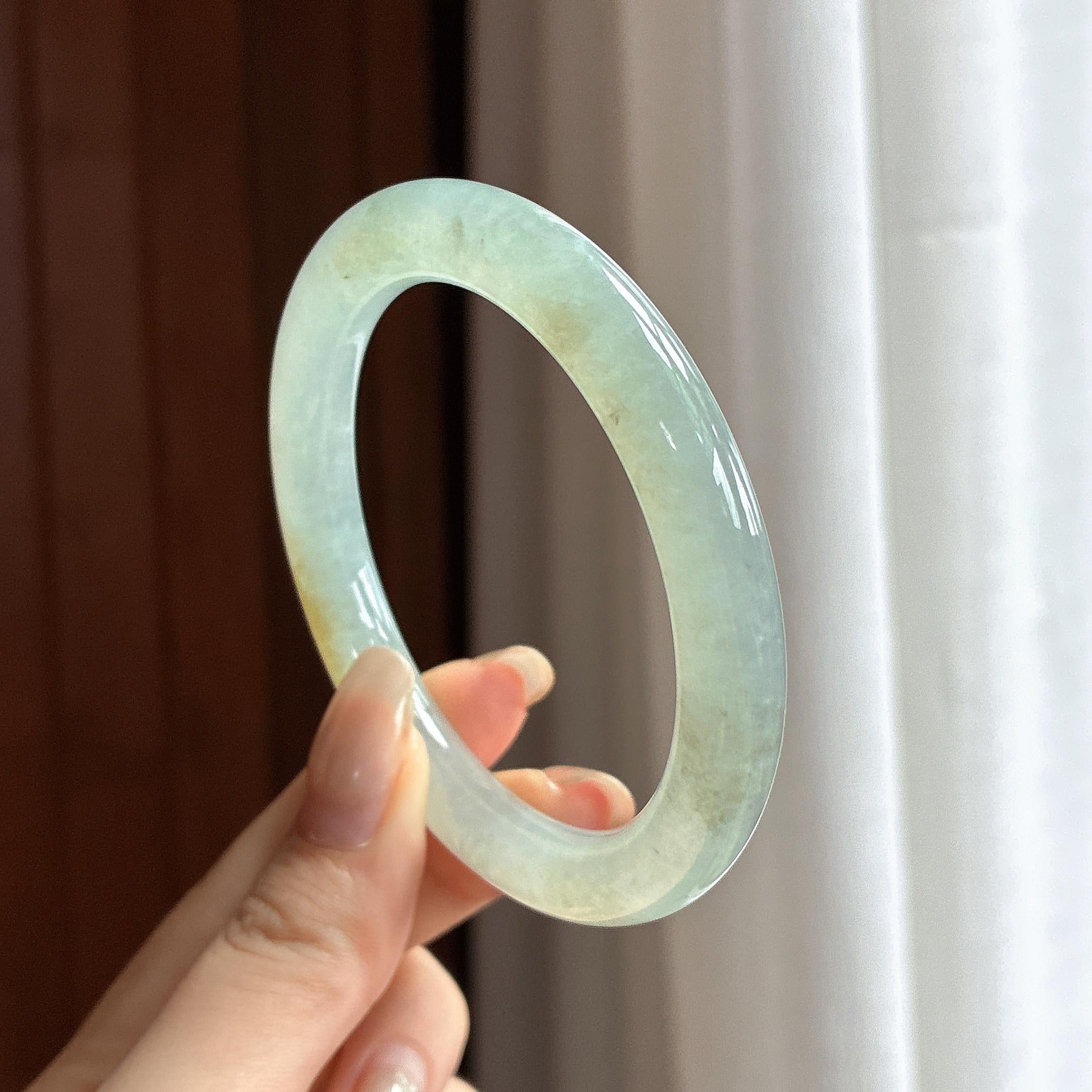 糯冰黄翡圆条手镯 55圈 天然缅甸A货翡翠（yc463423）
