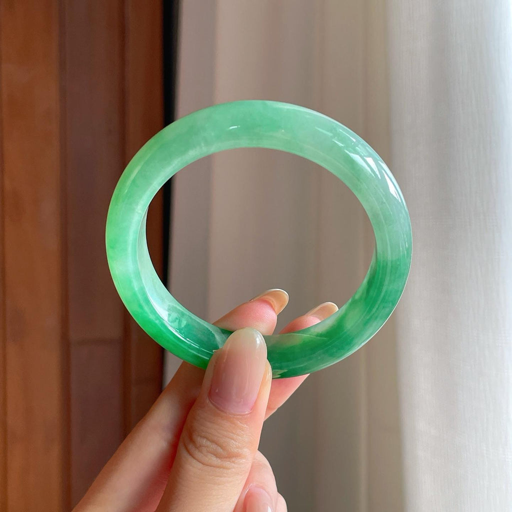 糯冰带色翡翠平安镯（54mm)（yc396227）