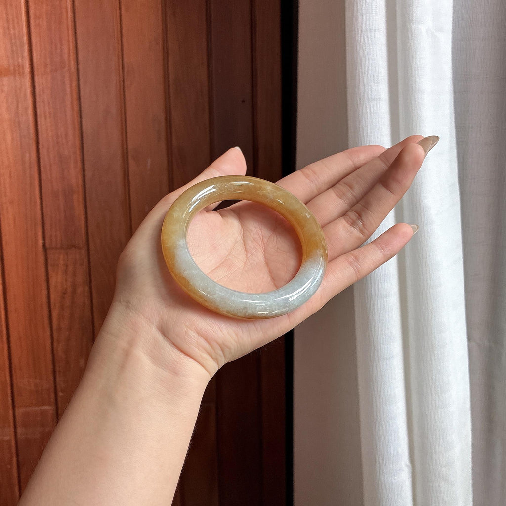 糯冰黄翡圆条手镯 56圈 天然缅甸A货翡翠（yc484579）