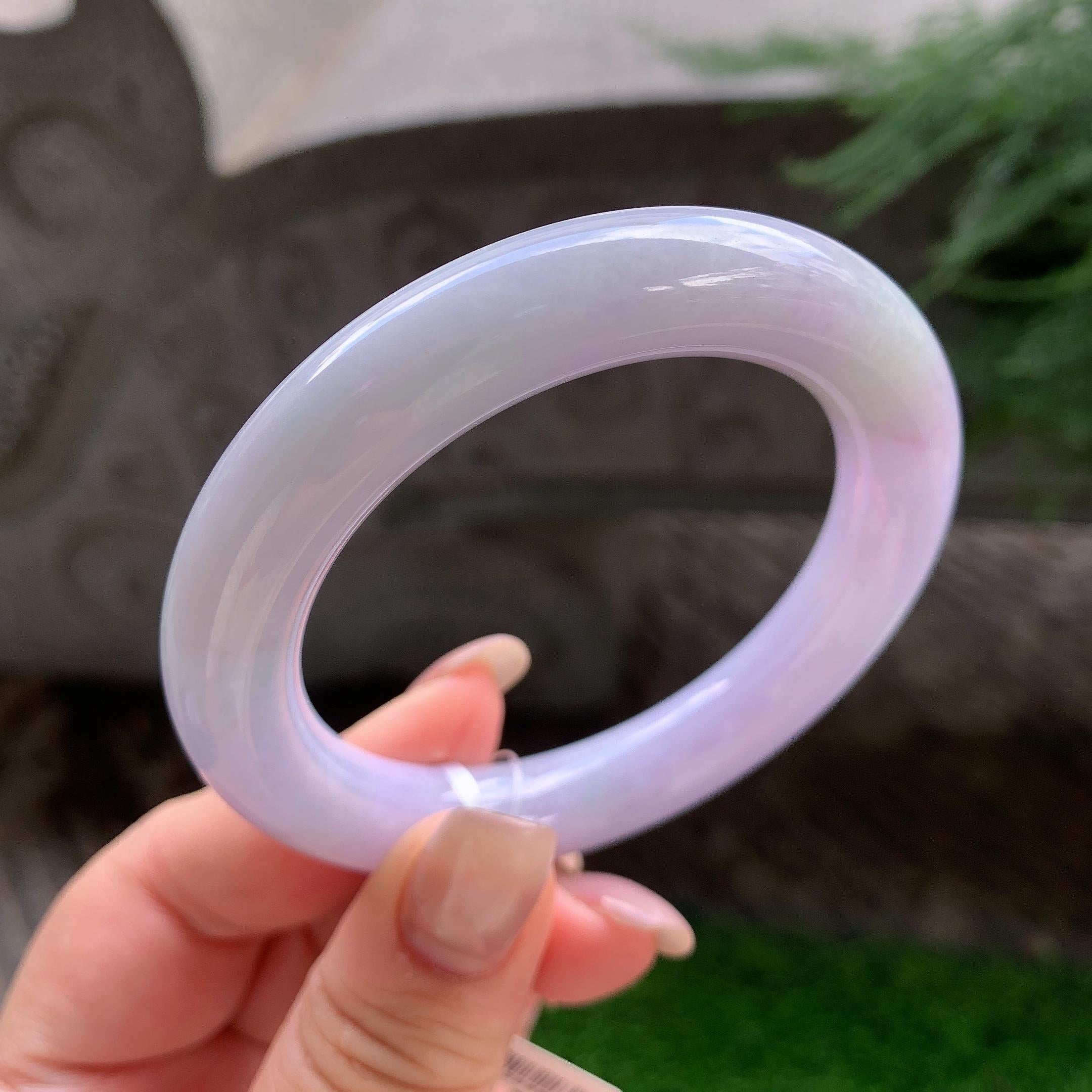 细糯种紫罗兰圆条手镯  54.2圈口  天然缅甸A货翡翠（yc418852）