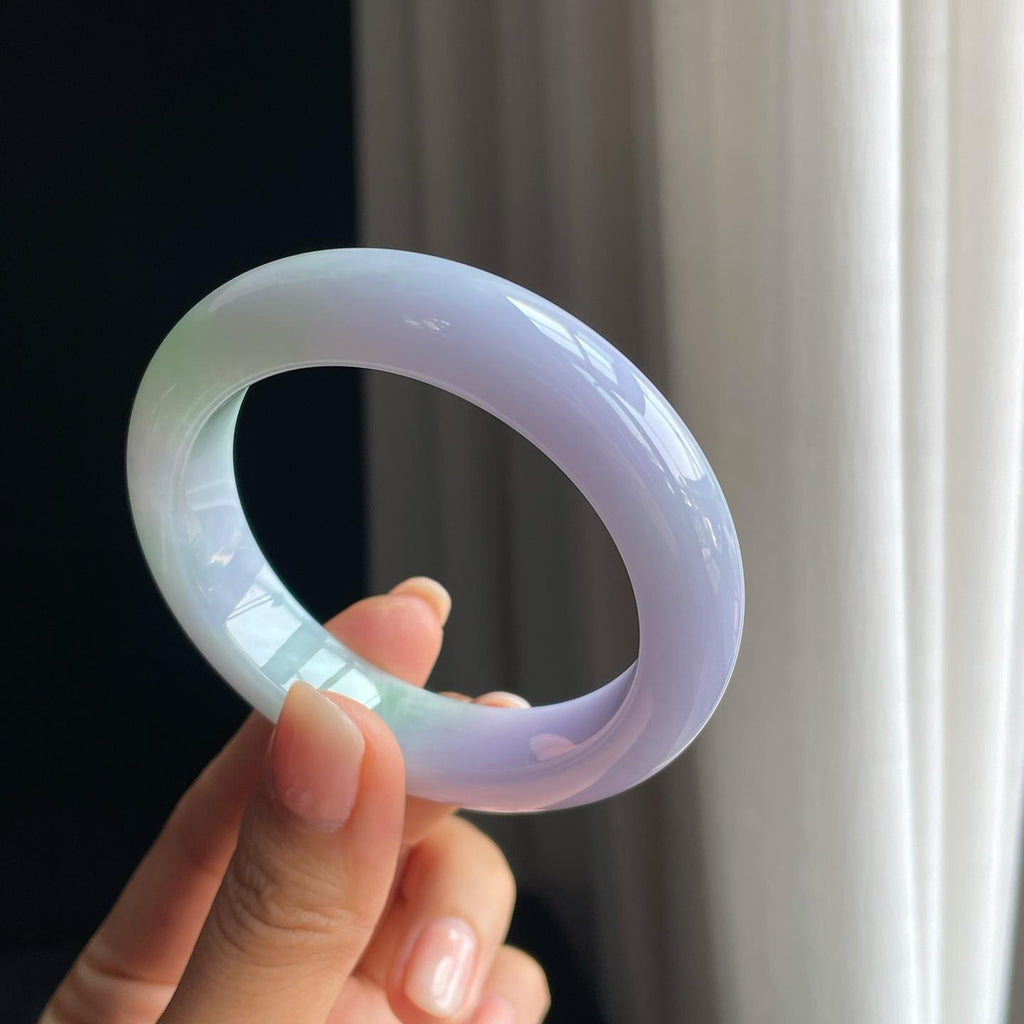 糯冰春带彩翡翠平安镯（53.4mm)（yc389553）