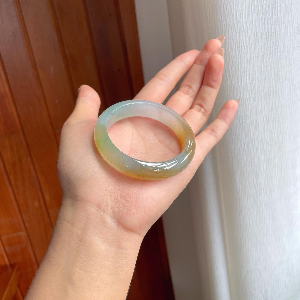 冰种黄翡翡翠平安镯（51mm）（yc240464）