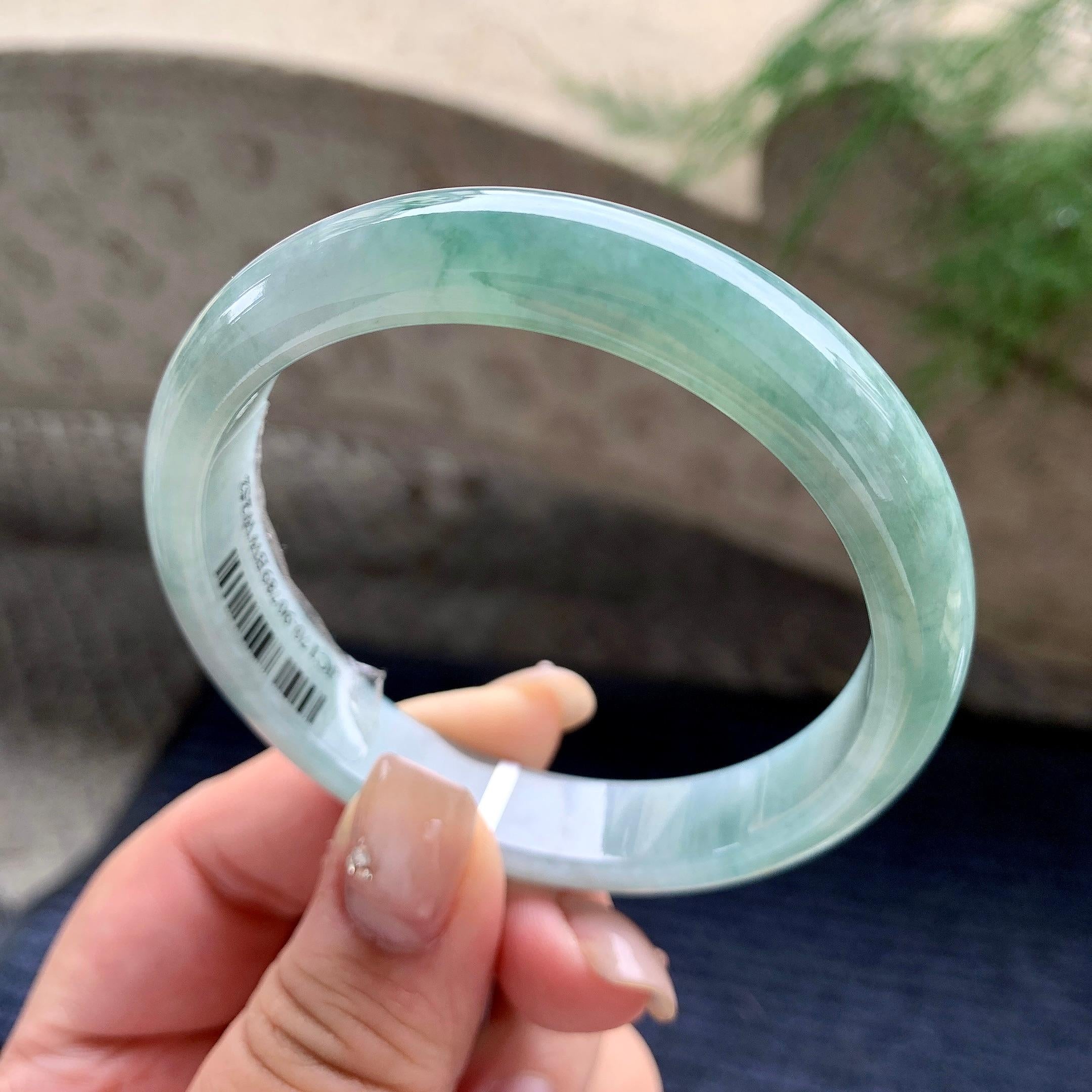 细糯种飘蓝花正圈平安镯 57.8圈口 天然缅甸A货翡翠（yc468007）