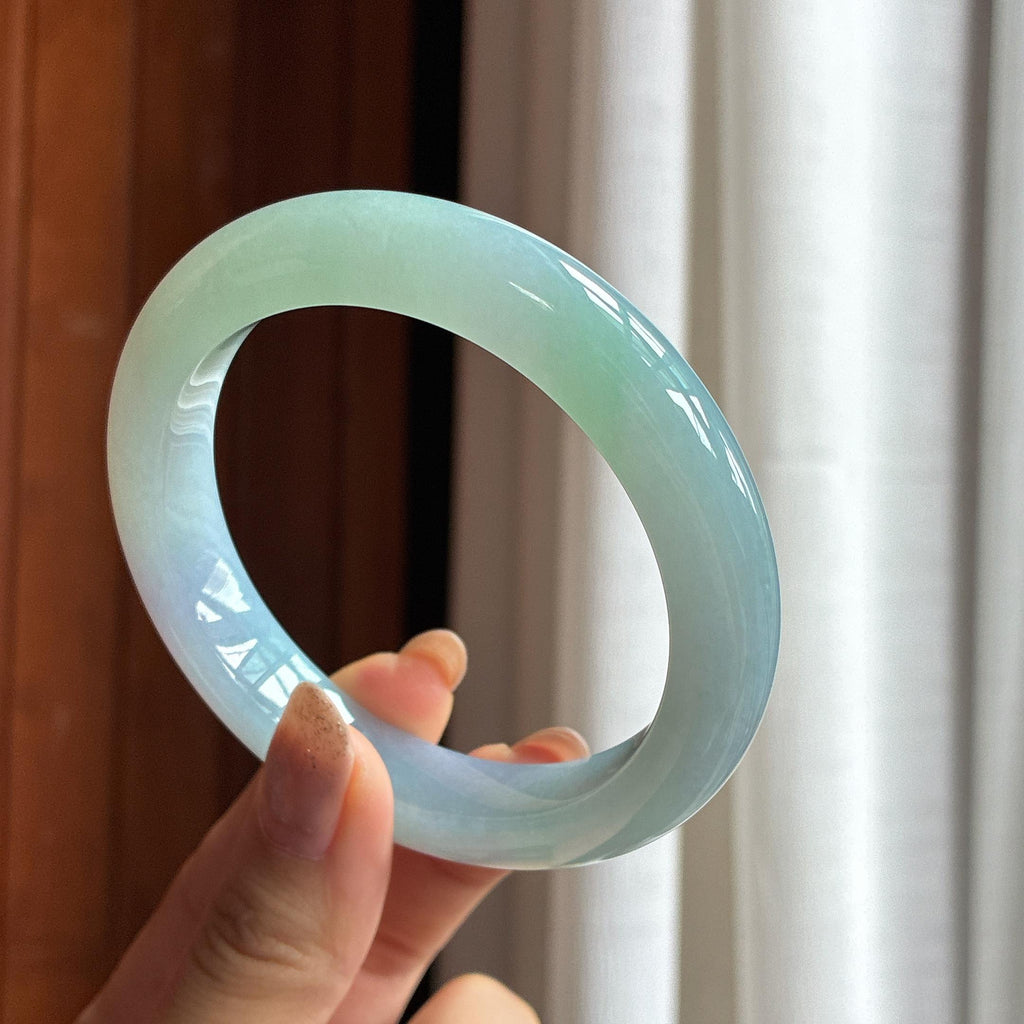 大圈口 糯冰淡春彩 61圈 天然缅甸A货翡翠（yc454593）