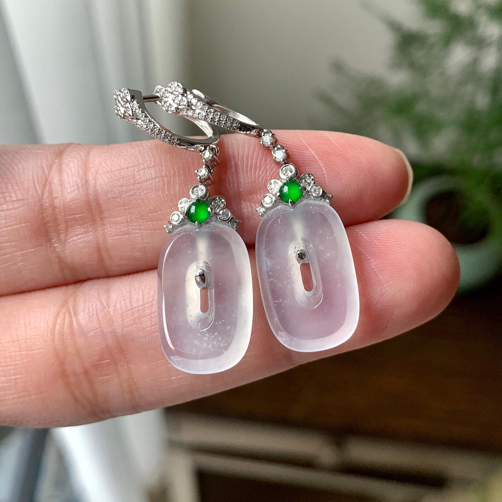 18K金钻镶糯冰种无色方糖耳坠（yc248184）